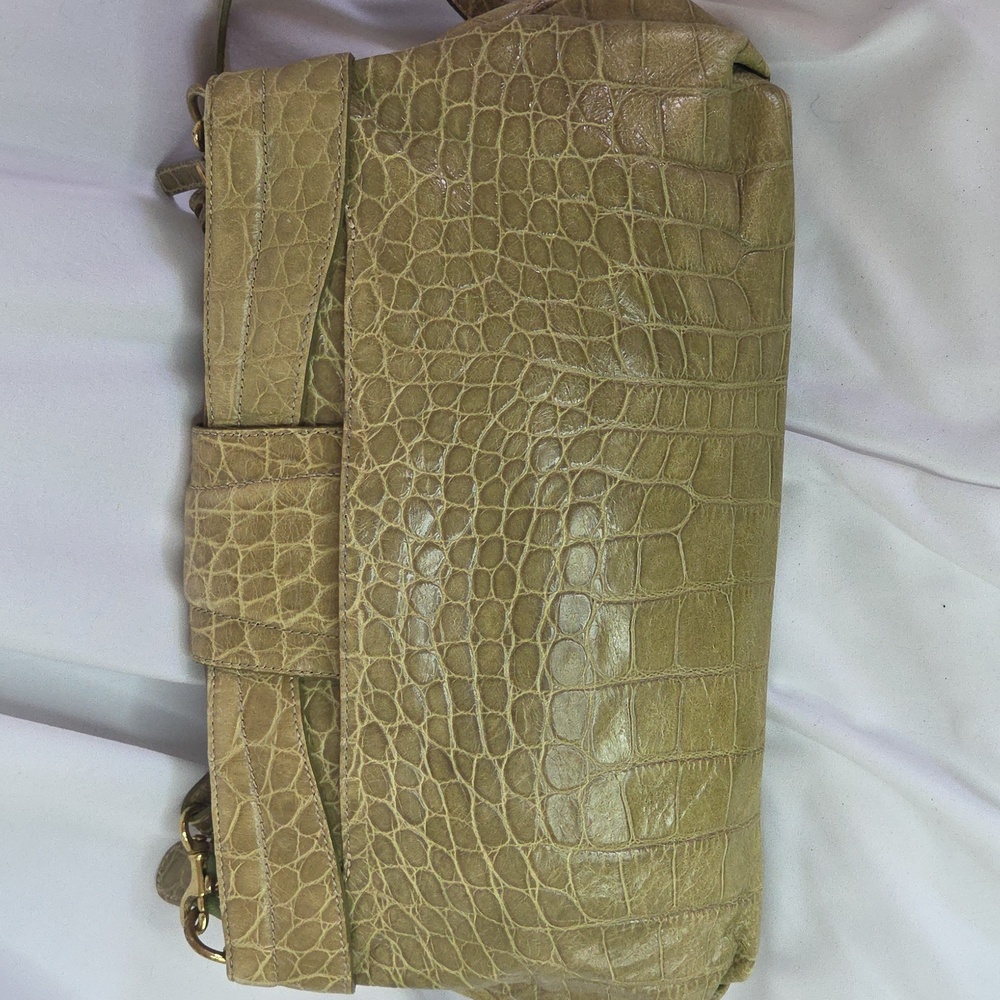Vintage Brahmin Crocodile Embossed Olive Green Leather Crossbody Purse - Picture 14 of 17